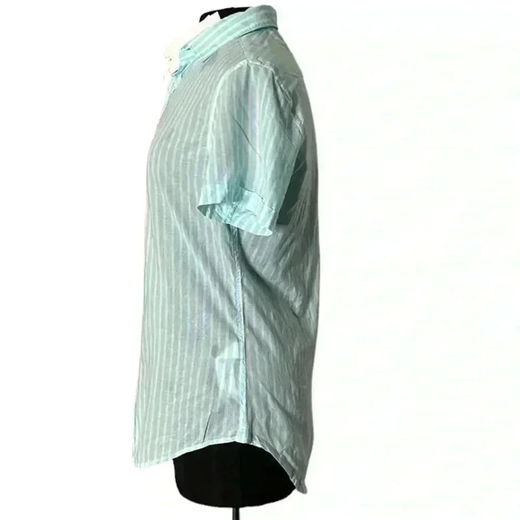 Denim & Flower Ricky Singh Light Blue White Striped Button Front Top Size S - Picture 2 of 8